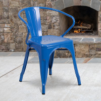 Flash Furniture CH-31270-BL-GG Blue Metal Indoor-Outdoor Chair with Arms